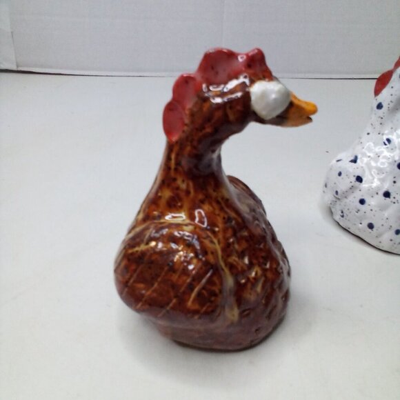 Handmade Ceramic Chicken Rooster Decor 4" Whimsical Big Eyes Lot 2 Countrycore - Picture 6 of 12